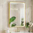 LED Bathroom Mirror with Lights, 24x36 Inch Gold Metal Framed LED Mirror for Bathroom, 3 Colors and Stepless Dimmable Wall Mounted Lighted Bathroom Vanity Mirror, Anti-Fog, Memory