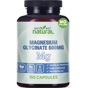 Why Not Natural Magnesium Glycinate 500 mg Capsules Supplement - Vegan, No Filler - Supports Sleep and Relaxation, EXP: 06/2028