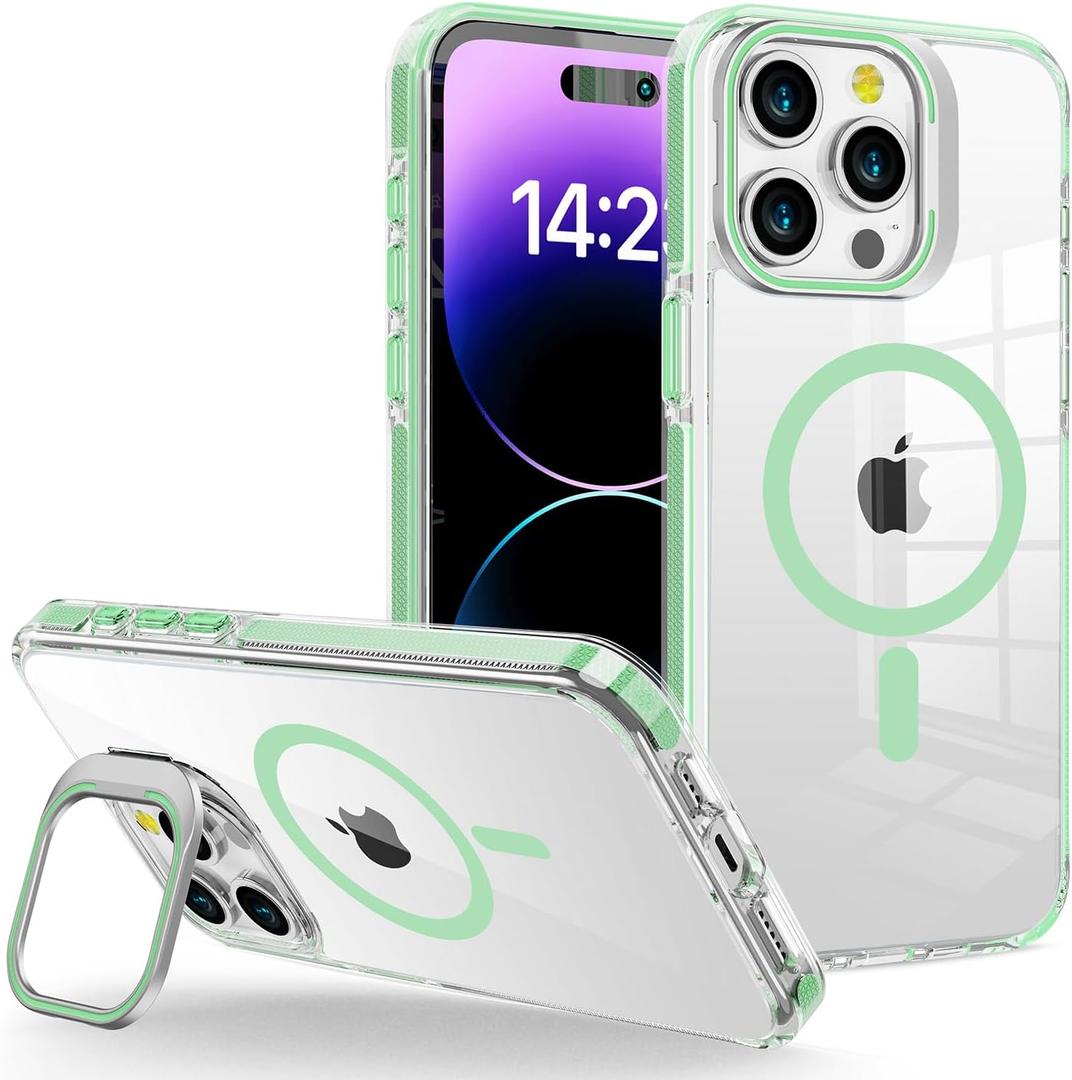 iPhone 13 Pro Case, MagSafe Compatible, Magnetic Kickstand Case for Women, Clear Green
