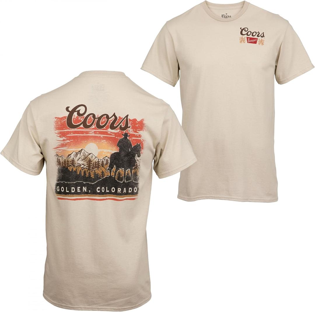 Coors Sunset in Golden Colorado Front and Back Print T-Shirt (Large, Beige)