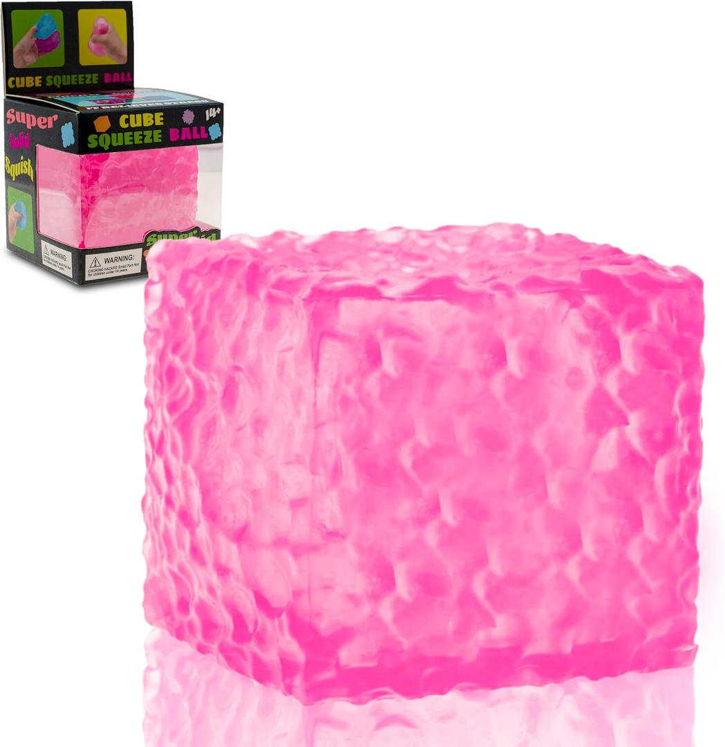 Big Sensory Fidget Toys Textured Stress Cube for Kids Adults, Maltose Filled Squishy Stretchy Balls for Boys Girls, Anxiety Relief Squeeze Toys for ADHD Autism, Home Office Classroom Gifts (Pink)