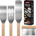 4Pcs Stainless Steel Metal Spatula Set, Flat Spatula Pancake Flipper Burger Fish Turner Griddle Scraper Long Wide Spatula for Cast Iron Griddle BBQ Grill Spatulas Flat Top Accessories