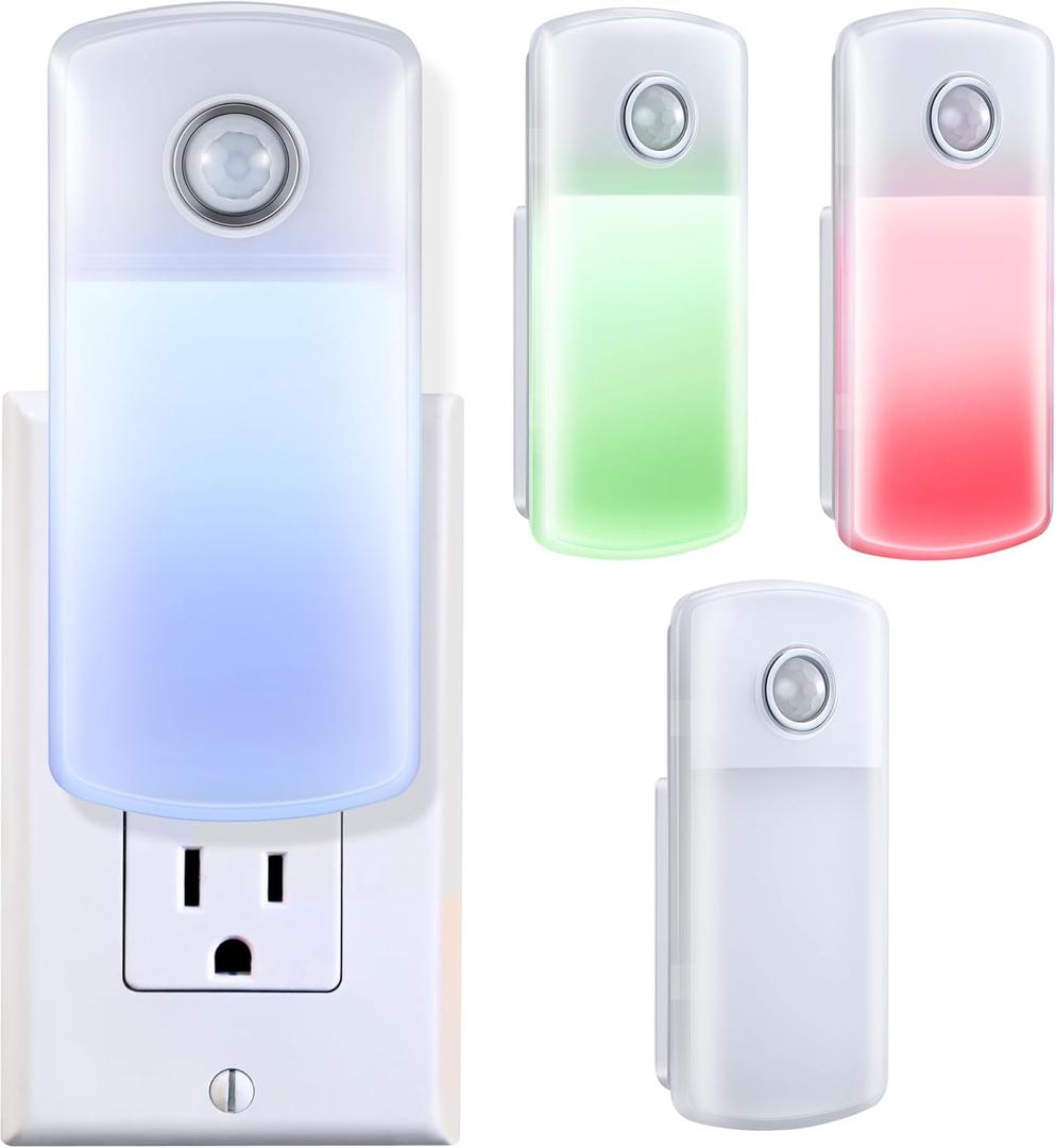 Enhon Emergency Power Failure Night Lights, 5-in-1 Multi Color LED Light, Rechargeable Flashlight with Foldable Plug, Automatic On Off Motion Sensor for Bedrooms, Hallways, Black Outs (4 Pack)