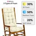 Rocking Chair Cushions for Indoor Rocker, Comfortable Polyester Brushed Tufted Non-Slip Rocking Chair Pads with Ties for Adirondack, Glider Chair rocker replacement cushions, Beige Cream, 52"x19"x4"