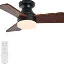 30" Wooden Ceiling Fan with Light: Low Profile Wood Fans with Remote Quiet Reversible DC Motor Simple Flush Mount Ceilingfan for Bedroom Living Room Kitchen Office Indoor Home Spaces