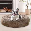JOLLYVOGUE Calming Dog Bed for Small Dogs - 23 inches Donut Washable Small Dog Bed for Kittens & Puppies, Anti-Slip Round Fluffy Plush Faux Fur Cat Beds (Fits up to 25 lbs Pets, Smoke Brown)