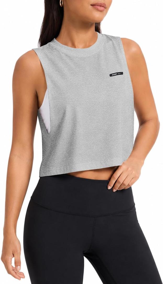 SOFIA'S CHOICE Sleeveless Crop Tank Tops for Women Summer Loose Open Side Workout Athletic Top Grey Small (Gray, XL)