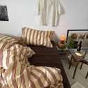 3 x mixinni Retro Striped Duvet Cover Set Full - 100% Natural Cotton 3-Piece Vintage Red Stripes Pattern Printed Bedding Set, Soft Breathable Comforter Cover with Zipper Closure & Corner Ties, Full Size