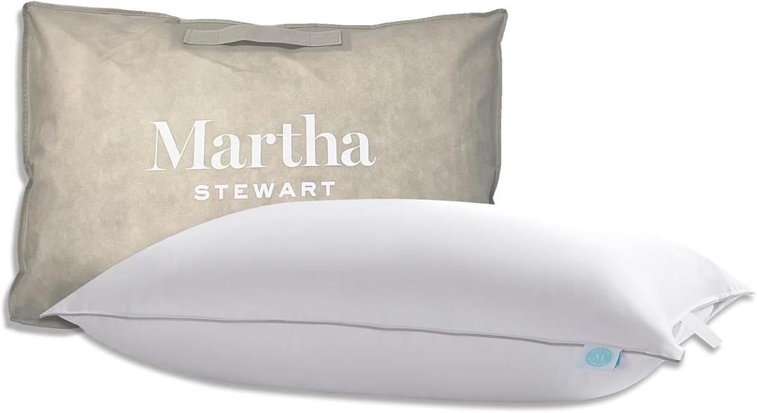 Martha Stewart White Down Pillows 600 Fill Power Luxury Hotel Bed Pillow Cooling Breathable Sleeping Pillows Made in USA, Jumbo