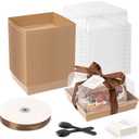 DeziWood 7 x 7 x 4 Inches Paper Cake Boxes with Clear Lids, 50 Pack Brown Charcuterie Boxes Large Square Food Containers, Disposable Bakery Boxes for Valentine's Day 4-6 Inch Bundt Cake, Pie, Dessert