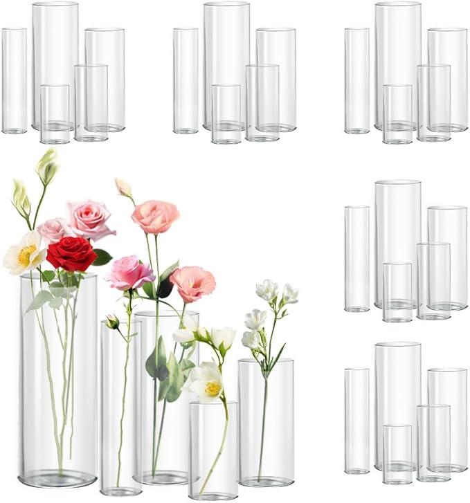 Zomiol 30pcs Glass Vase for Centerpieces, 4,6,7.5,8,10 inch Tall Clear Cylinder Flower Vase Bulk Floating Candle Holder for Wedding Table Home Décor and Party