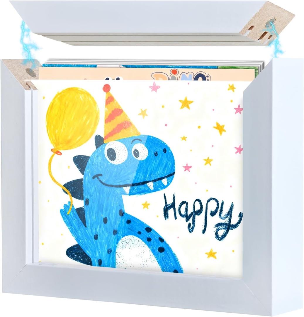 Kids Art Frame 4x6 Inch with Storage, Magnetic Front Opening Changeable Kids Artwork Frame for Wall Holds 150 Sheets 3D Crafts Children's Pictures Display Mounting Hardware Included (1Pc-White)