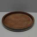 Hanobe Decorative Coffee Table Tray: Modern Farmhouse Beaded Round Tray Decor Rich Dark Brown Circle Wooden Ottoman Serving Platter for Centerpieces Kitchen Counter Bathroom (11.8", Vintage Brown)