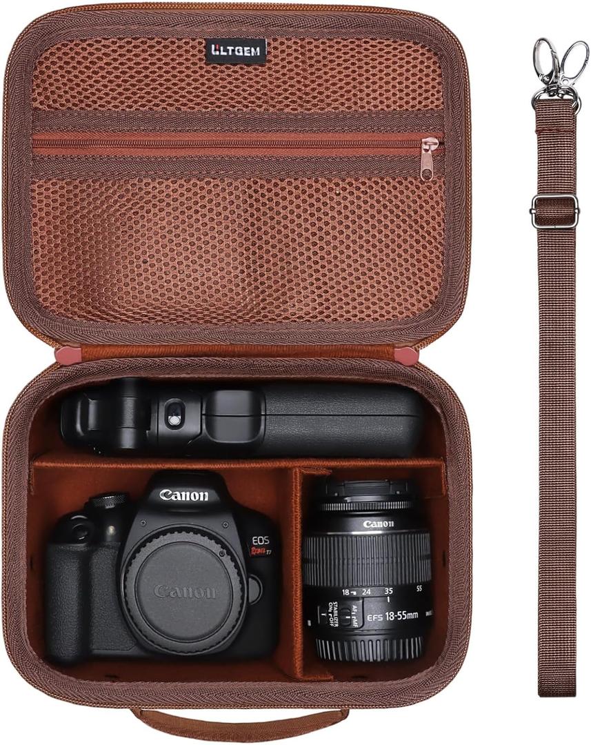 Camera Case Bag Compatible with Canon EOS Rebel T7/R50/R6 Mark II/R100/R50 V/T6/R8/R10/R5 Mark II/RP/R7/5D Mark IV/SL3/R5/T100 DSLR SLR Camera, Len and Tripod with 4 Dividers and Shoulder Strap, Brown