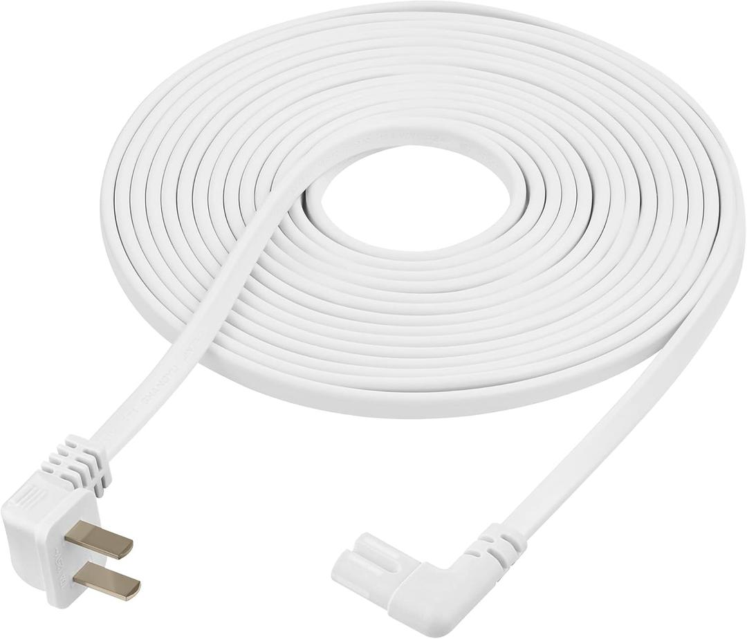 Extra Long 25-Foot Power Cord Compatible with Samsung and LG TV LED Smart Screens and Many Other Compatible Electronics - 90 Degree Right Angled L-Shaped Power Cable (25-Foot, White)
