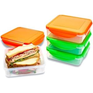 4 Pack of Sandwich Containers - Reusable, BPA Free Plastic, Snap & Lock Shut Lids and Silicone Seal. Great for Fruit, Salad, Lunch Box Snacks and Food Storage