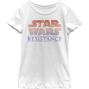 STAR WARS Resistance Gradient Logo Girls Short Sleeve Tee Shirt (Large, White)