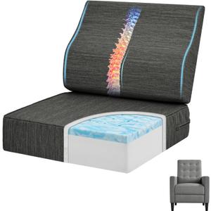 Baibu Gel Memory Foam Recliner Cushions with Lumbar Support Pillow for Elderly, 20x20x5 Inch Thick Dual-Layer Patent Design Non-Slip Seat Cushion for Recliner Chair for Reduce Hip & Lumbar Pain, Black