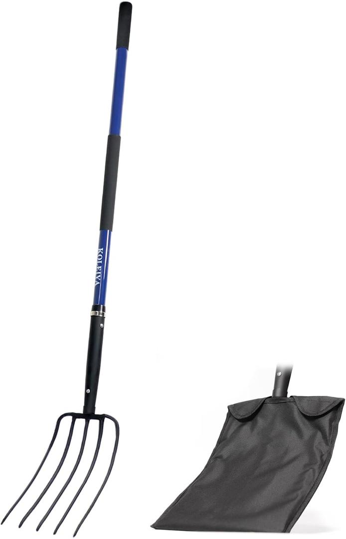 KOLEIYA 5-Tine Pitchfork for Gardening, 57-Inch Heavy Duty Garden Fork with Fiberglass Handle, for Mulch, Compost, Manure, Hay, and Soil Loosening,Blue