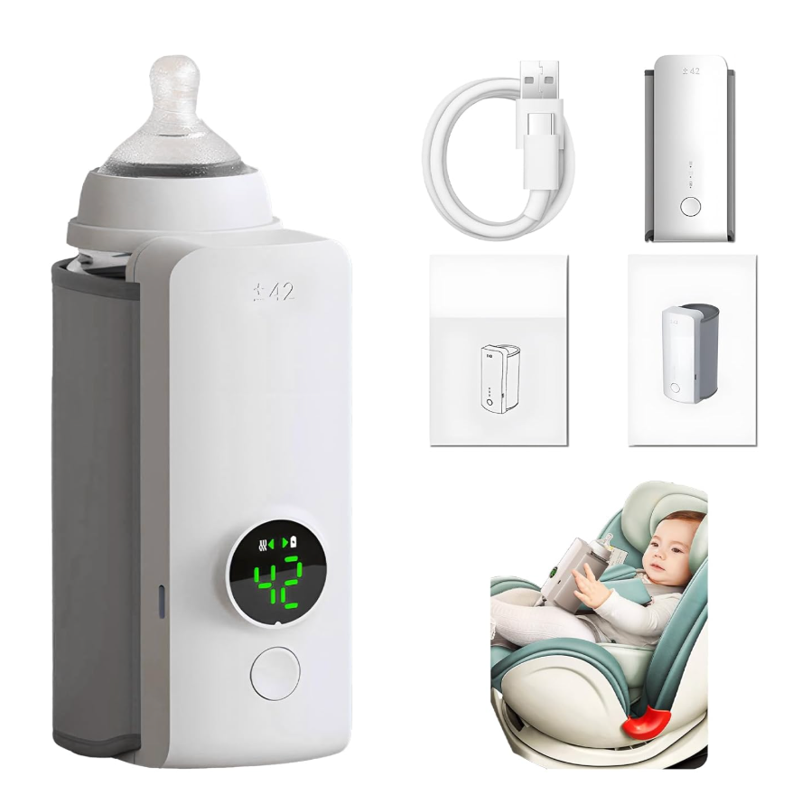 LucGee Portable Bottle Warmer for Travel  Baby Bottle Warmer for Breast Milk & Water, Milk Warmer with Fast Heating, 17 Ounces Large Capacity and Long Battery Life for Car Airplane Outdoor (Green)