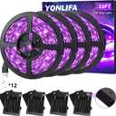 33Ft Black Light Strip, USB & Battery Operated Black Lights for Glow Party, Blacklight Strip lights for Halloween Decoration Room Decor Glass Cabinet Case Display Fluorescent Paint(4Pack*8.2ft)