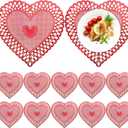 Yungyan 12 Sets Valentine's Day Heart Placemats 15'' Red Vinyl Pressed Metallic Table Mats Romantic Table Decorations Place Mats for Couples Dinner Wedding Anniversary Party(Red, Hollow Heart)