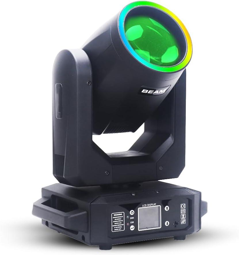 200W LED Moving Head Light with Ring Beam+Spot+18 Rotating Prisms+Rainbow 12 GOBO 8 Color Effect Dj DMX Stage Light Disco Bar