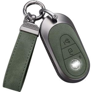 YO&YOYE Compatible with Mercede Key Fob Cover with Keychain Leather Key Case Protector for 2020-2022 S-Class G-Class E-Class (Model3, Green)
