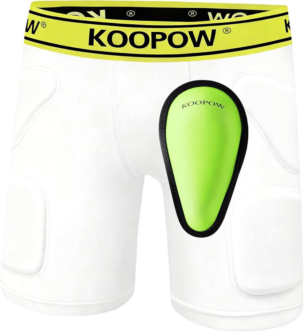 KOOPOW Youth Boys Padded Compression Sliding Shorts Pants with Soft Protective Athletic Cup & Pocket, Baseball Slider Underwear for Kids, Baseball, Football, Lacrosse M