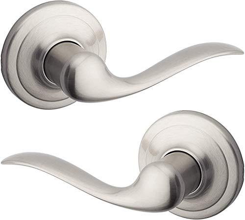 Kwikset Tustin Interior Passage Door Handle, Lever For Closet and Hallway Doors, Reversible Non-Locking Handle Lever, Satin Nickel, with Microban Protection