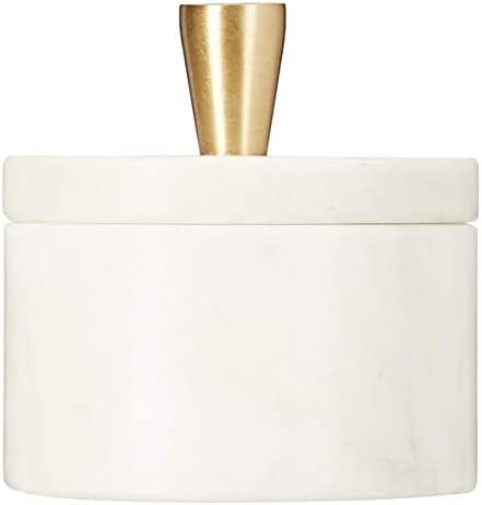 Queenza White Marble Salt Cellar with Lid and Brass Knob, 3 Inch Salt Box