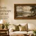 Vintage Gold Framed Landscape Wall Art Vintage Mountain And Lake Painting Canvas Prints Landscape Wall Decor Rural Mountain Painting Style Poster Print Artwork for Living Room Bedroom Home Decoration, 24"L x 12"W