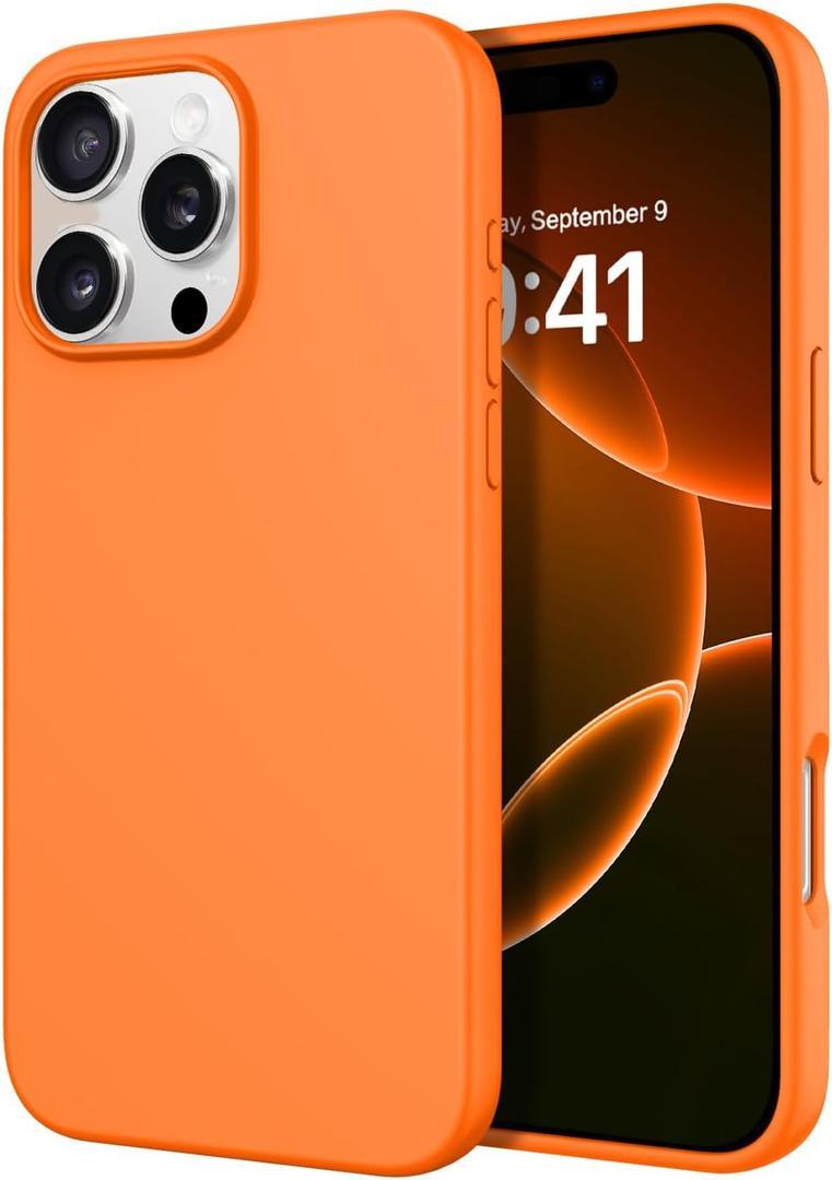 DOMAVER Case for iPhone 16 Pro 6.3'' Case Smooth Liquid Silicone Soft Gel Rubber Microfiber Lining Cushion Cover Shockproof Protective Phone Cases Compatible with iPhone 16 Pro-Orange