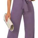 Happy Sailed Womens Loose Short Sleeve Belted Wide Leg Pant Romper Jumpsuit Business Casual One Piece Outfits (Medium) Purple