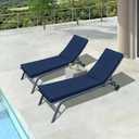 Only choice 2 Pieces Set Outdoor Lounge Chair Cushions Patio Chaise Lounge Replacement Cushions Funiture Seat Cushions Chair Pads Set of 2(Navy Blue-2 pcs)