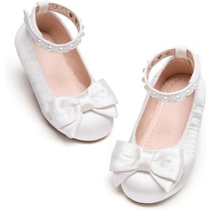 Kiderence Little Toddler Girls Dress Shoes Ballerina Ballet Flats Kids Mary Janes (Ck350 White), 9 Toddler