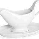 Yedio 12 oz Ceramic Gravy Boat with Saucer  Drip-Free Porcelain Sauce Boat for Gravy, Dressings, Creamer, Milk  Microwave, Oven, Dishwasher Safe  Classic White