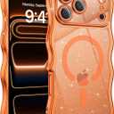 BENTOBEN Clear Glitter for iPhone 17 Pro Max Case 2025 [Compatible with MagSafe] Cute Curly Wavy Plated Anti-Slip Magnetic Hard Back Women Men Phone Cases Cover for 17 Pro Max 6.9", Cosmic Orange