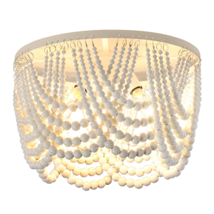 Wood Beaded Flush Mount Ceiling Light, DIKAIDA 3-Light Boho Beaded Chandelier Light Fixture, Mini Girls Chandelier Finishing for Bedroom, Rustic Nursery Light Fixture for Kitchen Living Dining Room