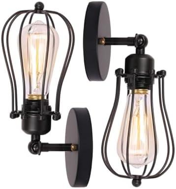 BRIGHTESS #06 Wire Cage Pendant Fixture Wall Mount Set of 2 Packs Black Industrial Vintage Edison Indoor Hardwired Finish(2packs)