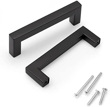 KNOBWELL 6 Pack 102mm Black Kitchen Cabinet, Stainless Steel Cupboard Door Handles Pulls for Vanity Chest Nightstand Drawer Dresser - Hole Distance 102mm, Overall Length 114mm