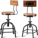 Farmhouse Kitchen Stool - Industrial Retro Design, Metal Swivel Bar Stool, Vintage Adjustable Height, 19.6-25.5 inch