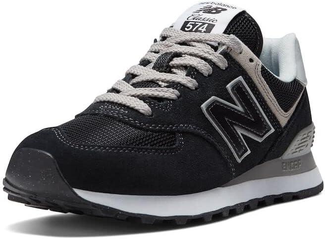 New Balance Women's 574 Core Sneaker, Black/NB White, 7 B