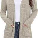 Yincro Womens Lightweight Cardigan Long Sleeve Open Front Casual Sweater Cardigans with Pockets (Beige, XL)