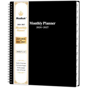 2026-2027 Monthly Planner/Calendar - January 2026 - December 2027, Monthly Calendar 2026-2027, 9" x 11", 2 Years Planner, Cardboard Cover, Black