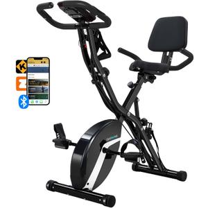 BARWING Stationary Exercise Bike for Home Workout, 5 IN 1 Foldable Indoor Cycling Bike for Seniors, 350LB Capacity, 16-Level Magnetic Resistance, Seat Backrest Adjustments