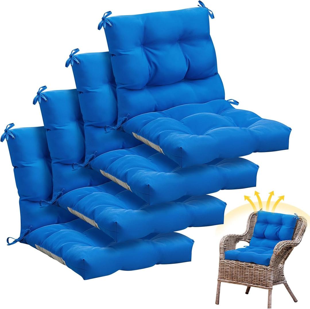 Marsui Outdoor Indoor High Back Chair Cushions Patio Furniture Tufted Pillow with Ties Water-Resistant Replacement Outdoor Rocking Chair Cushions, 42 x 21 Inches(Blue)
