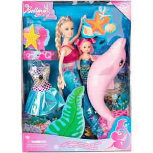 Mermaid Princess Doll Playset, Color Changing Mermaid, Dress Up Doll 12" and Dress Doll 3" and Dolphin, Color Change by by Reversing the Sequins Mermaid Toys for Little Girls and Play Gift Set Aged 3+