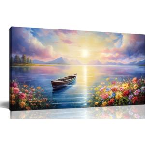 Zoyotago Wall Art Large Landscape Sunrise Artwork Blue Wall Art Modern Wall Decor for Living Room Bedroom Office Home Decor Canvas Prints 20x40 Inch