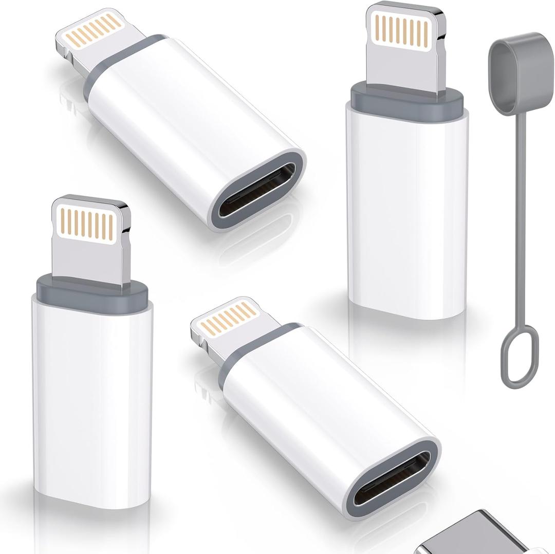 USB C Type C to Lightning Adapter MFi Certified 4 Pack 27W Fast Charging Support Data Sync,Lightning to USB Type C Cable Adapter for iPhone/iPad/for Airpods,with Anti-Lost Loop,Not for Audio/OTG (White)